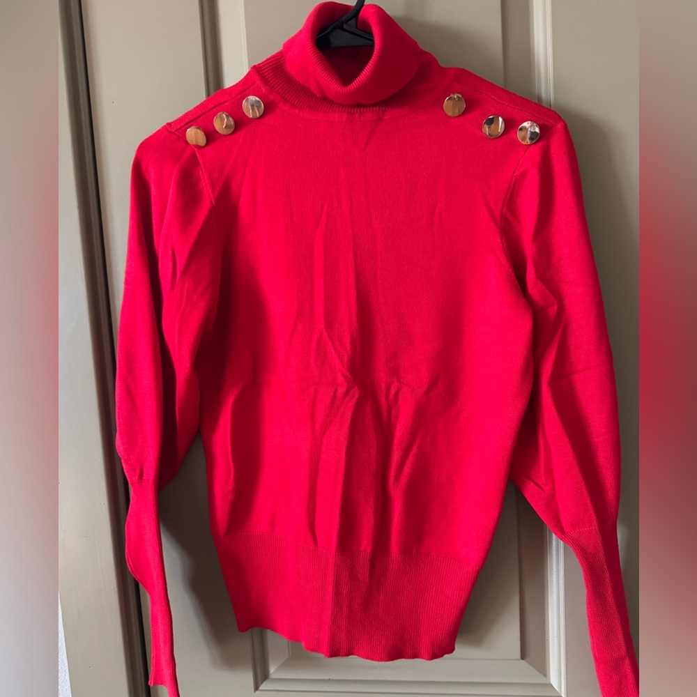 Women's Red Sweater with Gold Button Accents